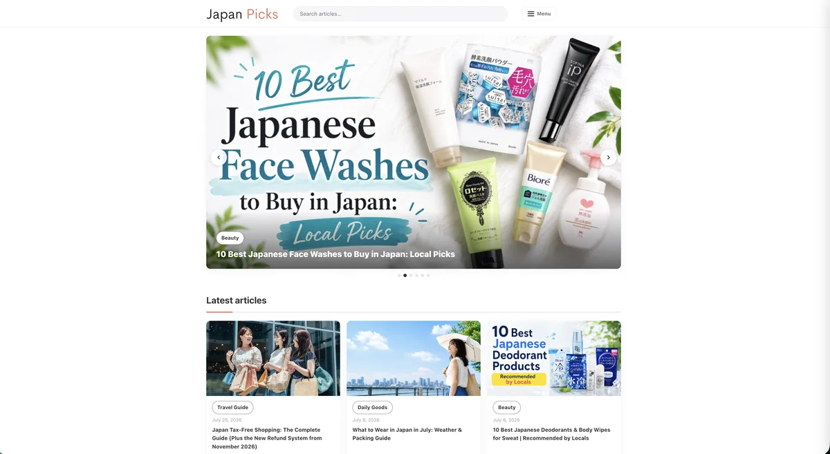 Japan Picksのトップページ（英語版）